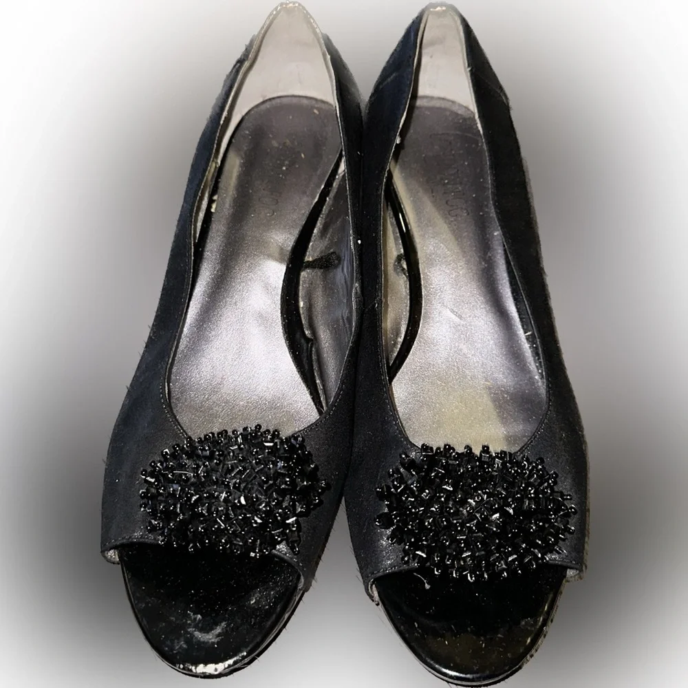 London Fog Black Embellished Demi Wedges